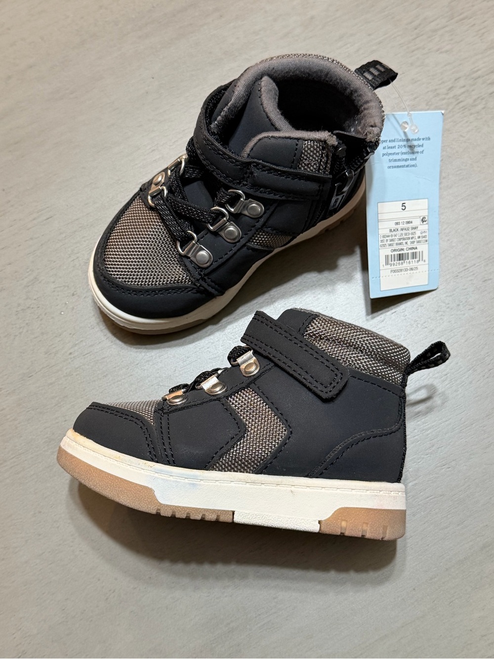 Cat & Jack Toddler 5 Black High-Top Sneakers Hook-and-Loop Closure